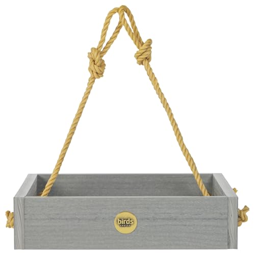 Birds Choice Modern Farmhouse Small Hanging Platform Bird Feeder, Driftwood - Includes Nylon Hanging Rope, 2 lbs. Seed Capacity, Made in USA | Includes Nylon Hanging Rope, 2lb Seed Capacity, Made in USA, Rustic Recycled Materials - color: Driftwood