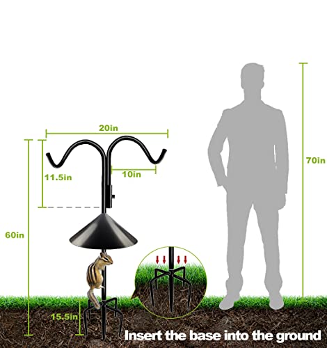 60 Inch Double Shepherd Hook Stand for Outdoor Birdfeeder, Adjustable Two Sided Garden Bird Feeder Pole Holder for Birdhouse Planter Solar Light Lantern, Black, 1 Pack | Adjustable Two Sided Garden Bird Feeder Pole Holder for Birdhouse Planter Solar Light