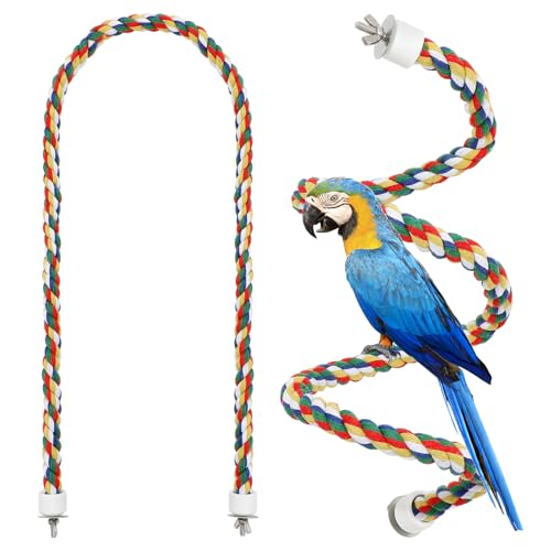 iplusmile Bird Rope Perch Swing & Climbing Toy - 40-Inch Extra Long Soft Spiral Colorful Cotton Rope for Parrots Cockatiels Parakeets Budgie Cage Accessories - size: 40 inch / 105 cm