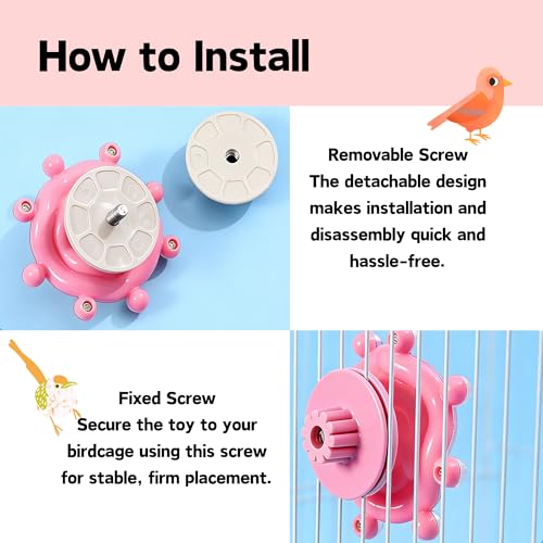Spinning Bird-Toys Bird Cage Toys & Bird Perch Parrot-Parakeet Budgie Cockatiel Conure Macaw Chicken Parrot Enrichment Cage Accessories Small Animal Chewing Toy (Pink Wheel) - color: Pink Wheel