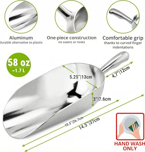 [Set of 3] 24oz + 58oz + 85oz Metal Scoops for Ice Machine - Large Aluminum Ice Scoop Bundle - Hand Wash Only