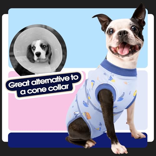 Dog Recovery Suit, Soft Surgical Suit for Dogs Onesie for Surgery | Cone Alternative after Surgery, Abdominal Wound Protector, Anti Lick Suit, Dog Onesie for Surgery Female Male Blue Boat XS - color: Blue Boat, size: Xs(back:8.3-11.4in,wt:4-7lbs)