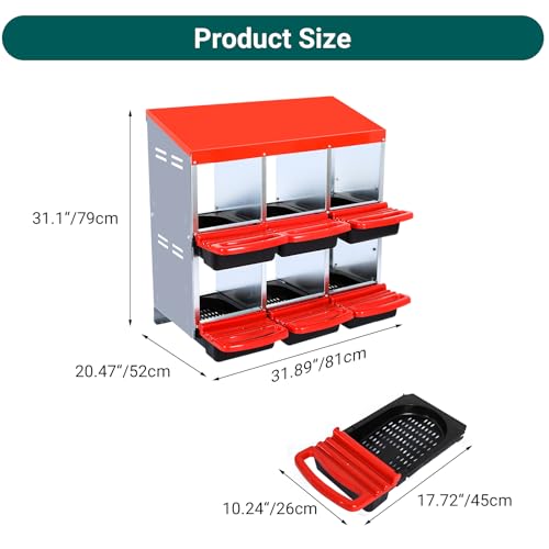 Chicken Nesting Box,6 Compartment Roll Away Nesting Box for Laying Eggs,Wall Mount Chicken Nesting Boxes,Easy Egg Collection,Cleanable Pull Out Hen Roosting Boxes 6 Hole - color: red, size: 6 holes