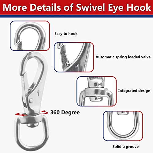 Swivel Eye Snap Hooks, 304 Stainless Steel Heavy Duty 2.7 Inch 3.5 Inch Spring Hooks for Keychains, Bird Feeders, Pet Chains, Dog leashes - style: 3.43"(1#)-8pcs