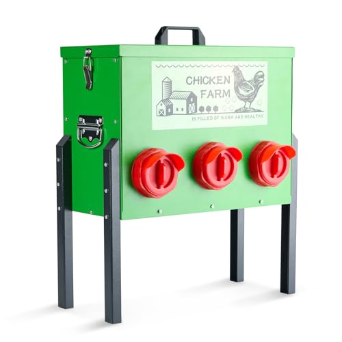 30lb Chicken Feeder- Automatic Port 6 Ports No Waste Poultry Feeder,Chicken Coop Accessories，Waterproof Metal Chicken Feeder Suitable for Poultry Feeding Outdoors and Indoors