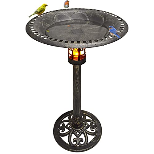 Westcharm 34 Inch Solar Powered LED Lighted Birdbath for Outdoors Yard Outside Outdoor Garden Decoration Pedestal Base Stand - Antique Brushed Bronze Polyresin Solar Bird Bath - color: Bronze, size: 34 Inch Tall