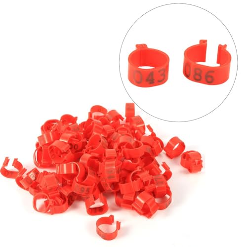 Maxmartt 100Pcs Chicken Leg Bands Numbered 1-100 Chicken Identification Band 16mm Poultry Goose Ducks Leg Bands Plastic Chicken Bands Tags Poultry Rings (Red)