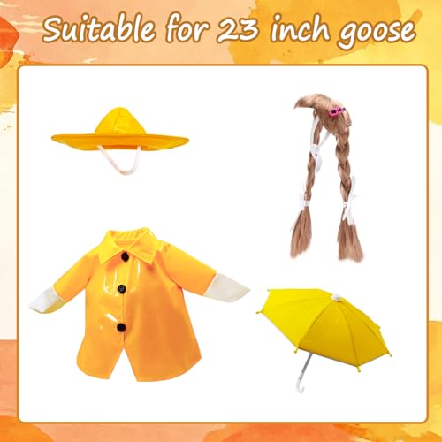 4 Pcs Porch Goose Raincoat with Wigs, Outfits and Clothes, Spring Summer Goose Statue Raincoat Costume, 23" Geese Statue Clothes for Patio Yard Lawn Outdoor Decor (Yellow) - color: Yellow