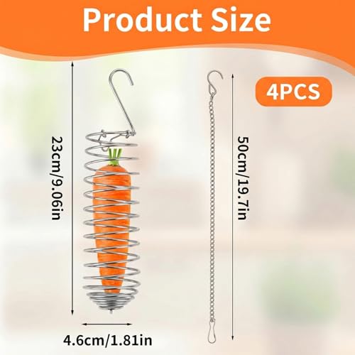 2 Pcs Spray Millet Treat Holder with Chains, Stainless Steel Bird Foraging Feeder Toy, Hanging Fruit Vegetable Basket for Parakeet Cockatiel Conure Macaw Parrot Cage Accessories (4-Pack Set)