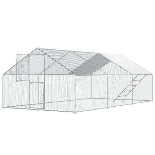 UDPATIO Large Metal Chicken Coop Walk in & Run– Heavy Duty Outdoor Poultry Run with Protective Cover for 25-35 Chickens, Ducks, or Rabbits | Predator-Proof & Weather-Resistant | Double Feed Door UV-Resistant Cover Heavy Duty Outdoor Cage for Bird Duck Rab