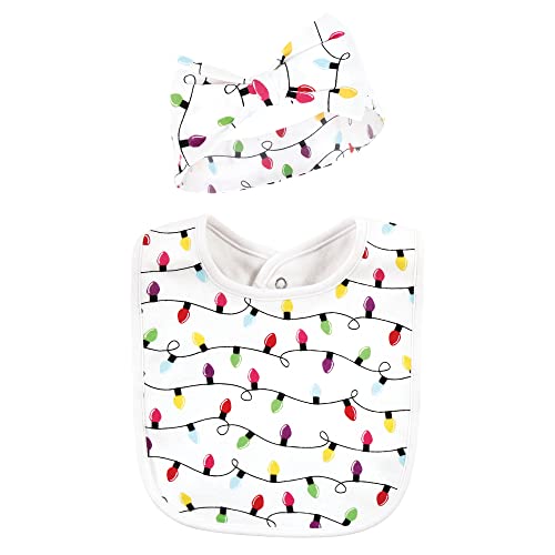 Hudson Baby Unisex Baby Cotton Bib and Headband Set - color: Merry and Bright, size: One Size