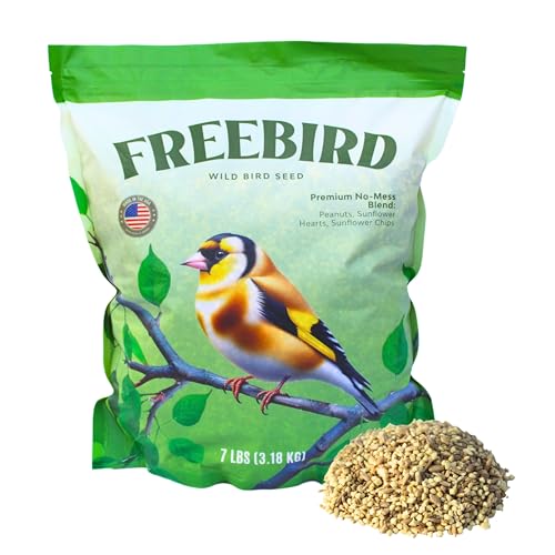 Freebird Premium No Mess Bird Seed for Outdoor Feeders - 7 lb | Shell-free blend with sunflower hearts and peanut pieces for less waste and cleaner feeders. Premium no-mess wild bird food.