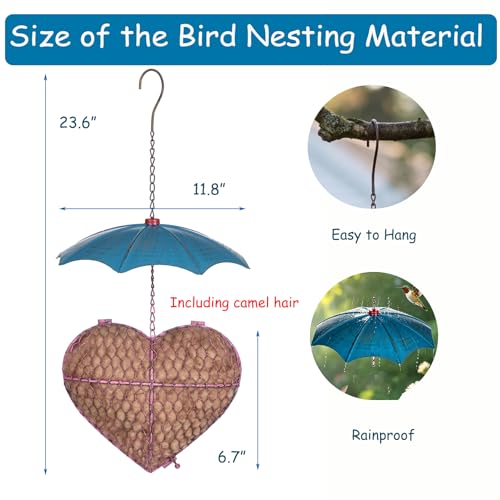 Bird Nesting Material Holder, Camel Fiber Bird Nesting Heart with 100g Camel Fiber, Hummingbird Nesting Material for Garden Decor, Gift for Bird Lovers