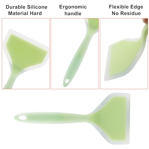Hitefu 2 Pcs Silicone Spatula Turner, Green | Wide Pancake Flipper, Tamagoyaki Shovel, BPA Free, Non-Stick Egg Flipper - color: Green