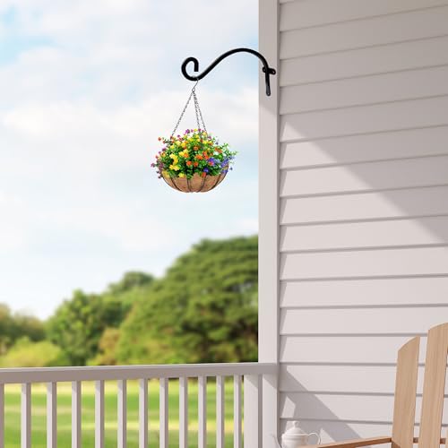 Hourleey 4 Pack Plant Hanger Outdoor, 8 Inch Heavy-Duty Hanging Plant Hook for Outside Basket, Black Metal Wall Mount Plant Bracket Hook for Flower Baskets Bird Feeder - size: 8 Inch-4 Pack