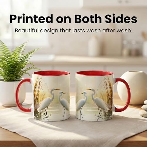 White Egret Wetland Coffee Mug, Elegant Water Bird Mug, Serene Marsh Nature Gift, Coastal Lake House Decor, Wildlife Art Ceramic Accent Cup, 11 Oz Drinkware (Egret) - color: Egret