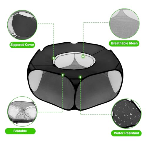 Small Animal Playpens with Top Cover, Foldable Breathable Small Pets Cage Tent Outdoor Indoor Portable Play Pen for Guinea Pig Hedgehog Hamster Cat Rabbit Bunny Puppy Ferret Rat Chicks (Black) - color: Black