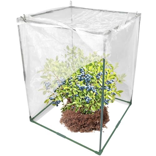 25"x25"x34" Ultra Fine Mesh Garden Netting with Frame, Pest Insect Barrier | Heavy Duty Quick-Open Plant Protection Cover with Clips for Tomato, Blueberry Bushe, Fruit Tree, Bug Bird Animal Pest Barrier - size: 25x25x34"
