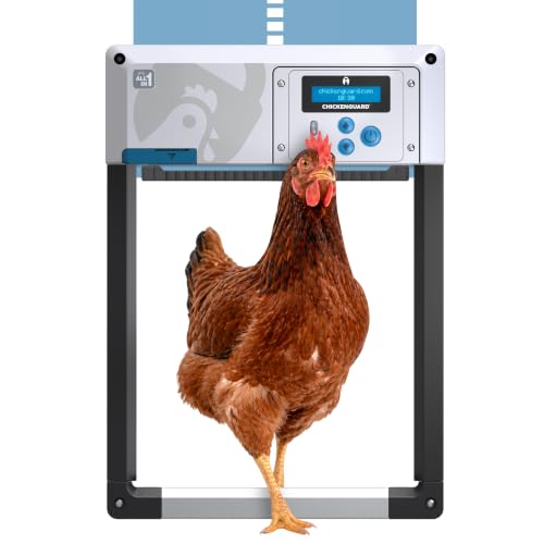 ChickenGuard AIO Complete Automatic Chicken Coop Door Plus AA Batteries | Battery-powered automatic chicken door opener with timer/light sensor, anti-pinch, weather-resistant anti-lift aluminum door