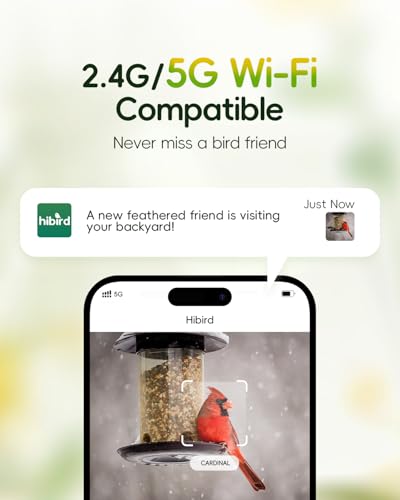 Hibird 4K HD Smart Bird Feeder Camera Solar Powered, 2.4G/5G Dual WiFi Wireless Outdoor, 6X Slow Motion Auto Bird Video Capture, Instant Notifications, AI Identify 10000+ Species for Everyone