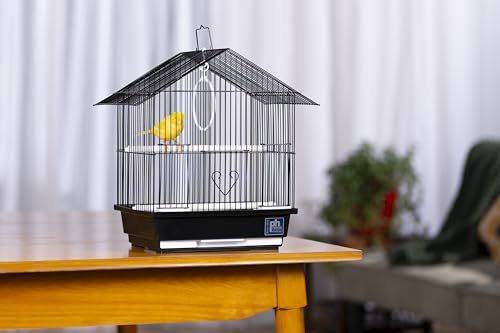 Prevue Pet Parakeet Manor Bird Cage with Handle - Versatile Carrier for Home or Travel, Small Bird Accessories, Easy Storage, Ideal for Canaries, Budgies, Finches, Parakeets, and More - Black | Versatile Carrier for Home or Travel, Small Bird Accessories,
