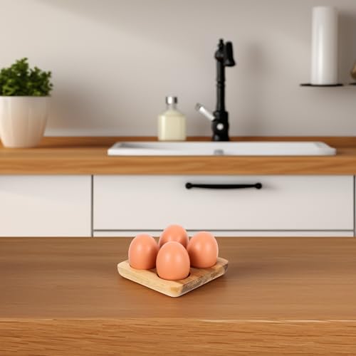 Wooden Egg Tray, Rustic 4 Egg Holder Chicken Eggs Display Tray Suqare for Refrigerator Kitchen Display or Storage