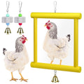 1 Pcs Chicken Mirror Toys Large 12x10 Inch Hanging Swing Mirror with Bell | Wooden Pecking Toy and 2 Pieces Beak Grinding Molar Stones for Hens Birds Parrots Coop Roosters(Yellow)