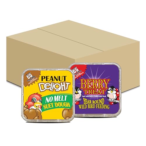 C&S Suet Variety Value Pack, Peanut Delight Dough & Berry Treat, Wild Bird Food, Year Round Source of Energy for Birds, 24 Pack