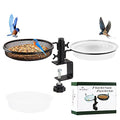 HRAYLTOP Deck Bird Feeders with Metal Mesh Tray and 2 Water Bowls - Detachable Adjustable Heavy Duty Clamp Bracket, Rail Bird Bath Balcony Porch Railing Feeder Perfect for Attracting Birds. - size: 8.8 Inch (Deck Mount)