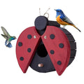 Ladybug-Shaped Wooden Bird House for Outside - Cute Hanging Birdhouse for Finches, Wrens, Cardinals, Bluebirds - Weather-Resistant Wild Bird Nesting Box - Garden Decor & Wildlife Habitat
