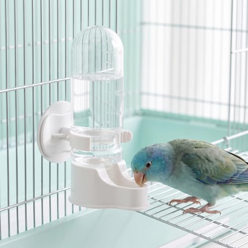 2 Pcs Automatic Bird Water Dispenser Hanging for Cage, Bird Water Feeder for Cage, Parakeet Waters Dispenser No Mess Suspended Design, Automatic Watering Device for Small Birds White