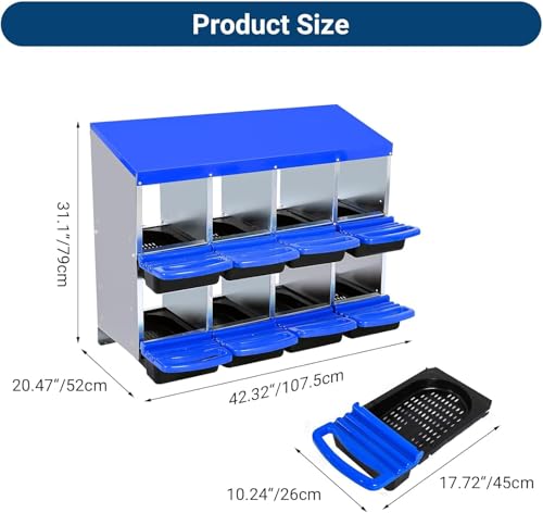Chicken Nesting Box,Chicken Egg Laying Box with 8 Compartments, Roll Away Eggs Laying Boxes, Nesting Boxes, Indoor & Outdoor Use,Easy Egg Collection, Easy Cleaning - color: Blue, size: 8 holes