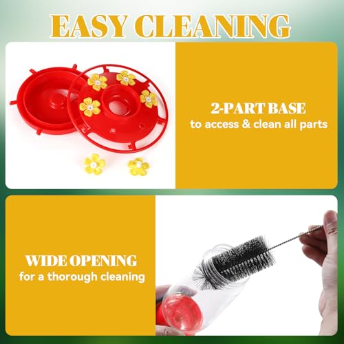Plastic Hummingbird Feeders 2 Pack 20oz, Wide Mouth, Easy Clean | 6 Feeding Ports, Easy Fill, Ant Moat, Bee Proof and Leak-Proof, Clear Bottle, Weatherproof Hook, For Yard Deck Patio