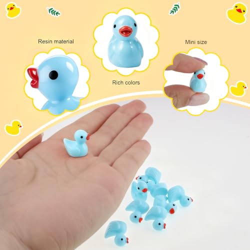 100 Pcs Mini Resin Ducks Tiny Ducks Miniature Duckies Bulk Figures for Garden Micro Landscape Home Prank Game Micro Landscape Aquarium Dollhouse Ornament DIY Handmade School (Light Blue) - color: Light Blue