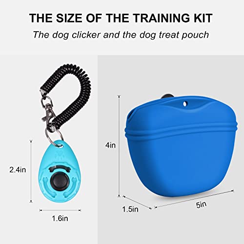 Left&Right Dog Clicker Training Kit,Silicone Dog Training Treat Pouch and Dog Clickers,Dog Treat Bag with Clicker Training for Dogs,Pet Treat Bag with Magnetic Buckle Closing and Waist Clip,Navy Blue - color: Navy Blue