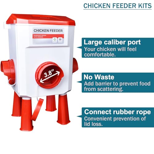 Float-Controlled Automatic Chicken Waterer & No Waste Feeder Kits - Chicken Coop Accessories, Poultry Waterer and Feeder, Two Buckets 3 Gallon/18-23 Pounds - color: Blue+Red