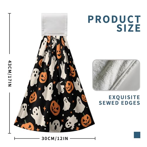 Halloween Ghost Pumpkin Hanging Kitchen Towels Set of 2 Spooky Scary Hand Towels with Hanging Loop Seasonal Holiday Oven Stove Dish Washcloths Soft Absorbent Bath Tie Towel - color: Halloween Ghost Pumpkin