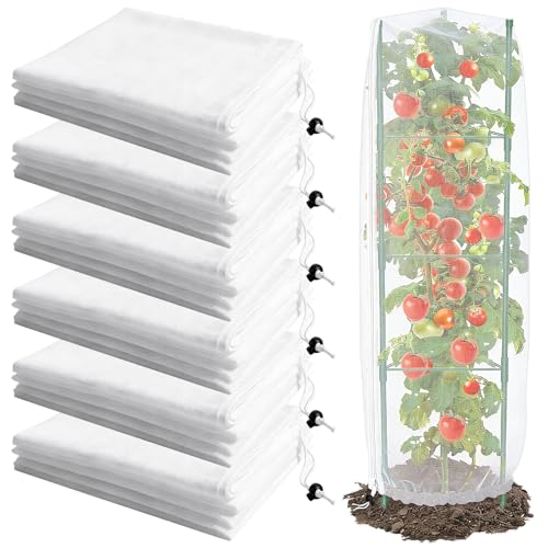 6 Pack Tomato Cage Netting Covers for Triangle Tomato Cages, 43" × 14.6" Fine Mesh Garden Netting with Easy-Access Zipper & Adjustable Drawstring, Durable Bird & Insect Barrier for Tomato Plants