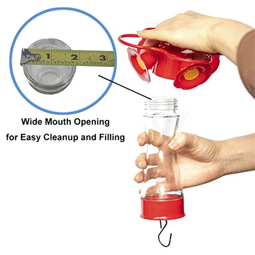 Nature's Rhythm Bird Feeder 4 bee Guard Plastic Feeding Port 8oz Glass Pinch Waist Hummingbird Feeder,1pcs - color: Red, size: 1pcs