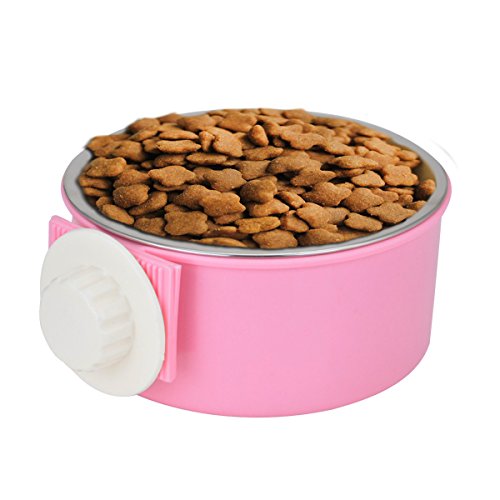Crate Dog Bowl Removable Stainless Steel Water Food Feeder Bowls Cage Coop Cup for Cat Puppy Bird Pets - color: Pink, size: Small