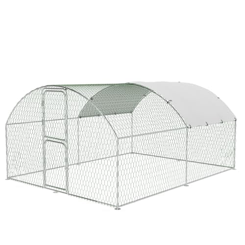 Large Walk-in Metal Chicken Coop for 20 Chickens,Heavy Duty Reinforced Wire Mesh Run with All-Weather Waterproof & Anti-UV Cover,Secure Lock - Outdoor Poultry Pen for Chickens,Ducks (Dome Roof) - size: Medium Dome Roof