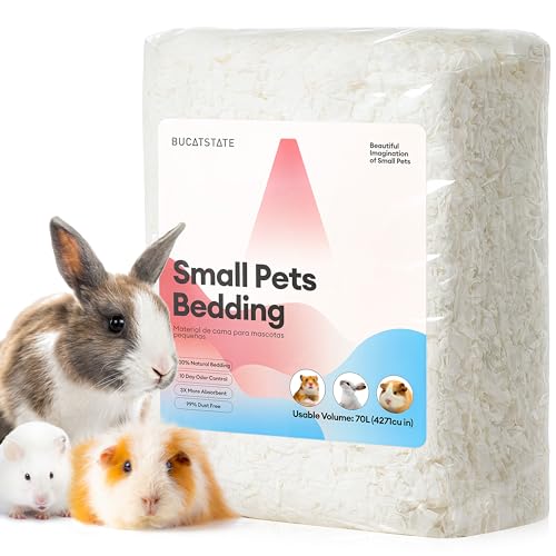 BUCATSTATE Hamster Bedding 70L, 99% Dust-Free Guinea Pig Bedding Odor Control Paper Bedding, Cozy Small Animal Bedding for Rabbit Rat Syrian Dwarf Hamsters Gerbils (White) | FSC-Certified Material, Expands 3X, Cozy Paper Bedding for Guinea Pigs, Colorful