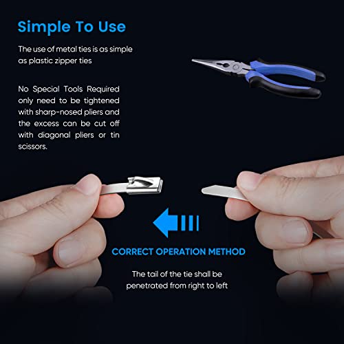 Metal Zip Ties Heavy Duty 11.8 Inch 304 Stainless Steel Cable Tie | 100 Pcs All-Weather Fastener Straps for Chain Link Fence, Exhaust Wrap & Outdoor Wire Mesh