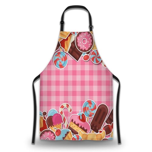 Funny Aprons for Adults Women Colorful Candy Sweets and Cakes Apron Women for Kitchen Cooking Restaurant BBQ Painting Crafting Gardening 27” (W) x 31” (H), Waterproof Aprons - color: Sweets and Cakes