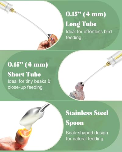 Pawfly 6 Pcs Baby Bird Feeding Syringe Set, 1.7 fl oz (50 mL) Hand Feeding Syringe for Birds, Parrot Syringe Feeder with Feeding Tubes & Spoon for Cockatiels, Parakeets & Budgies