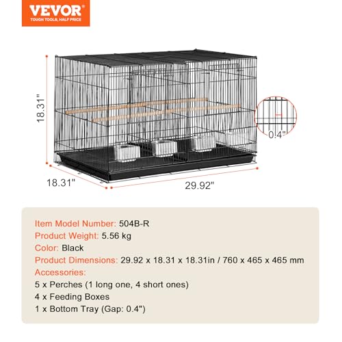 VEVOR 30-inch Flight Bird Cage, Stackable Divided Small Parakeet Cage for Parrots Canaries Cockatiels Lovebirds Finches Budgies Conures Macaws Pet Travel Birdcage with Handle and Perches - color: Black, Dividable