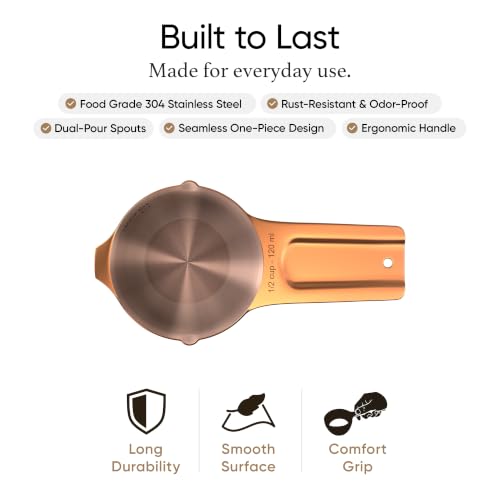Color Up ½ Cup Measuring Cup (120 ml) – Premium Copper Stainless Steel, Accurate for Wet & Dry Ingredients, Embossed Markings, Easy-Pour Spouts, Dishwasher-Safe, Kitchen Essential - size: 1/2 Cup (120 ml) Copper
