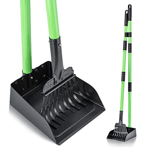 MXF Pooper Scooper, Dog Pooper Scooper Long Handle Stainless Metal Tray and Rake Set for Medium Small Dogs Heavy Duty - Use on Grass, Dirt or Gravel - Pet Supplies (Green) | Durable Stainless Steel Dog Waste Pickup Set. Ideal Poop Scooper for Medium & Sma