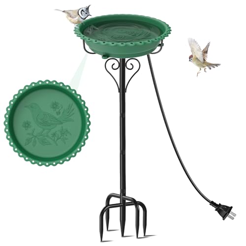 Bird Bath for Outside,12" Plastic Removable Bowl,Green | Heavy Duty Metal 5 Prongs Base,Easy CLean,Weather-Resistant,Rust-Proof,40" Freestanding Birdbath for Garden Patio Yard Lawn - color: Green-Freestanding