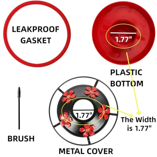 WOSIBO Hummingbird Feeder Replacement Bottom Base Replacement Part Includes Red Plastic Base Metal Top and Brushes (Black with 5 Flower) - color: Black with 5 flower